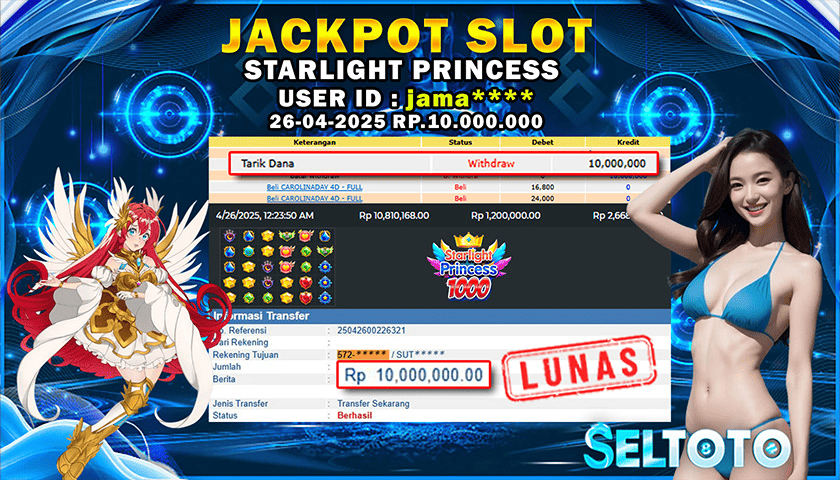 BUKTI PEMBAYARAN JACKPOT SLOT STARLIGHT PRINCESS 1000 26-04-2025