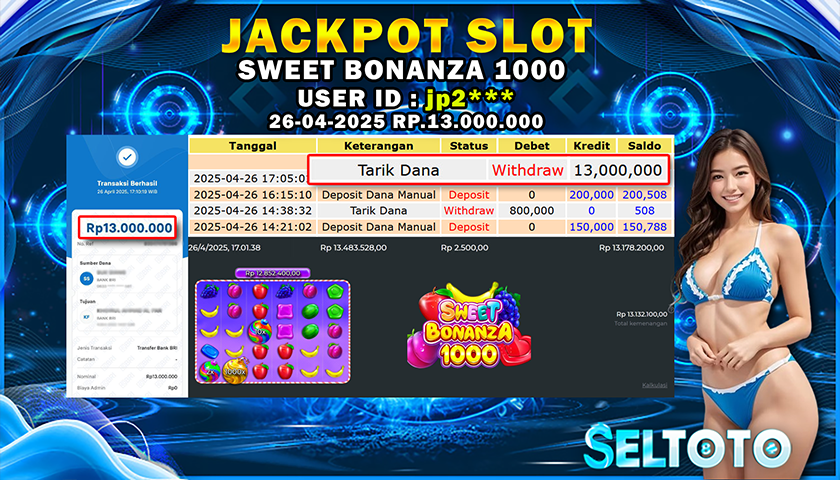 BUKTI PEMBAYARAN JACKPOT SLOT SWEET BONANZA 1000 26-04-2025