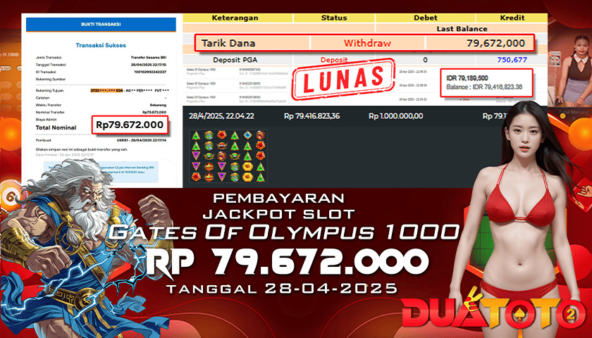 BUKTI PEMBAYARAN JACKPOT SLOT GATES OF OLYMPUS 1000  29-04-2025