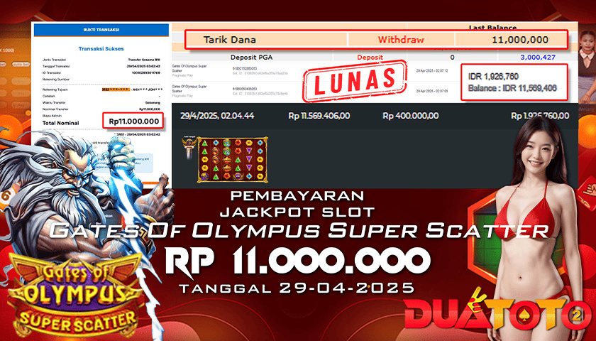 BUKTI PEMBAYARAN JACKPOT SLOT GATES OF OLYMPUS SUPER SCETTER  29-04-2025