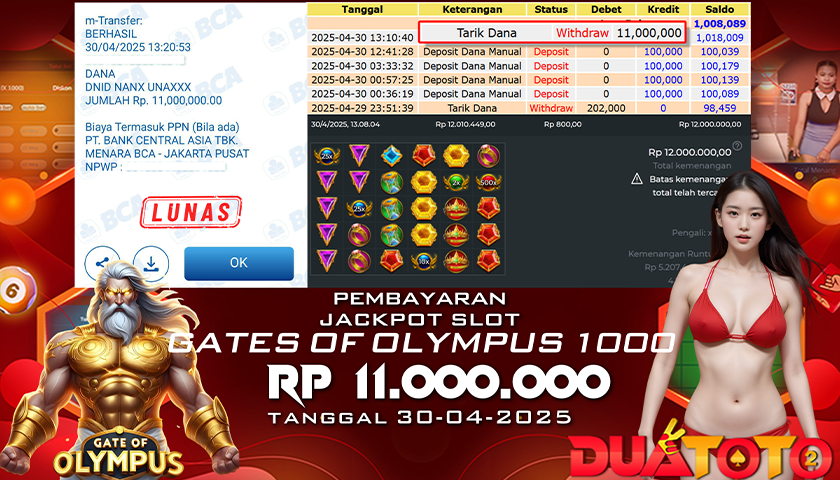 BUKTI PEMBAYARAN JACKPOT SLOT GATES OF OLYMPUS 1000 30-04-2025