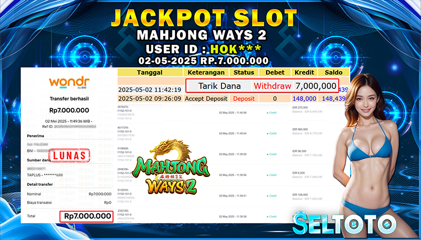 BUKTI PEMBAYARAN JACKPOT SLOT MAHJONG WAYS 2 02-05-2025