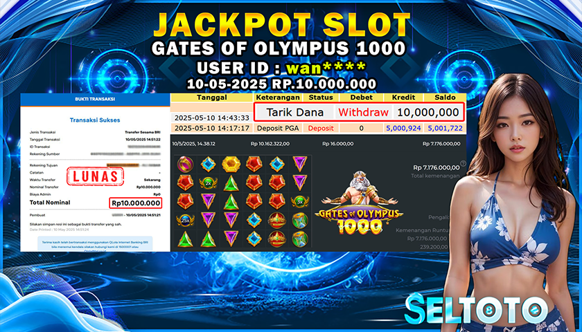 BUKTI PEMBAYARAN JACKPOT SLOT GATES OF OLYMPUS 1000 10-05-2025