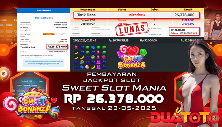 BUKTI PEMBAYARAN JACKPOT SLOT SWEET SLOT MANIA 23-05-2025