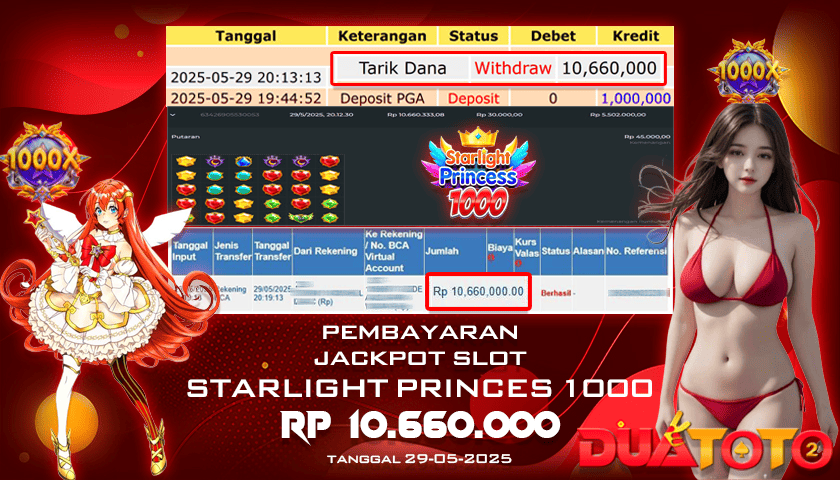 BUKTI PEMBAYARAN JACKPOT SLOT STARLIGHT PRINCESS 1000 29-05-2025