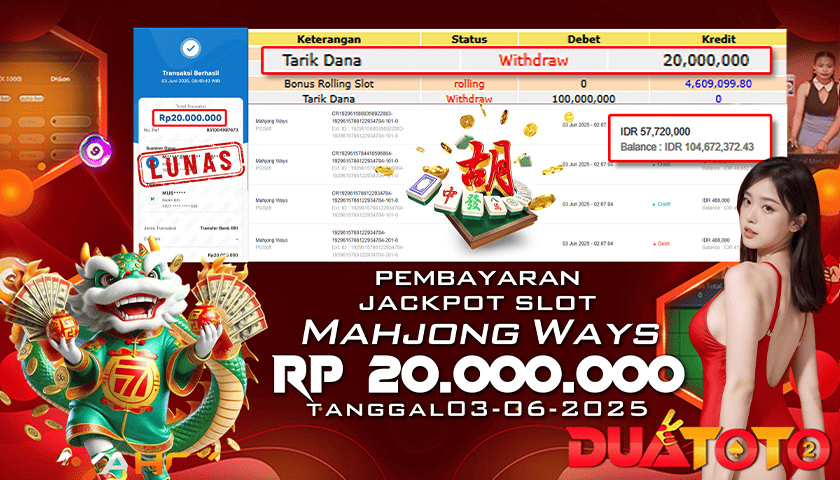 BUKTI PEMBAYARAN JACKPOT SLOT MAHJONG WAYS 03-06-2025