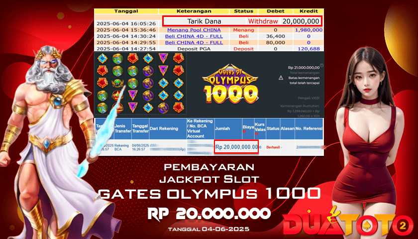 BUKTI PEMBAYARAN JACKPOT SLOT GATES OF OLYMPUS 1000 04-06-2025