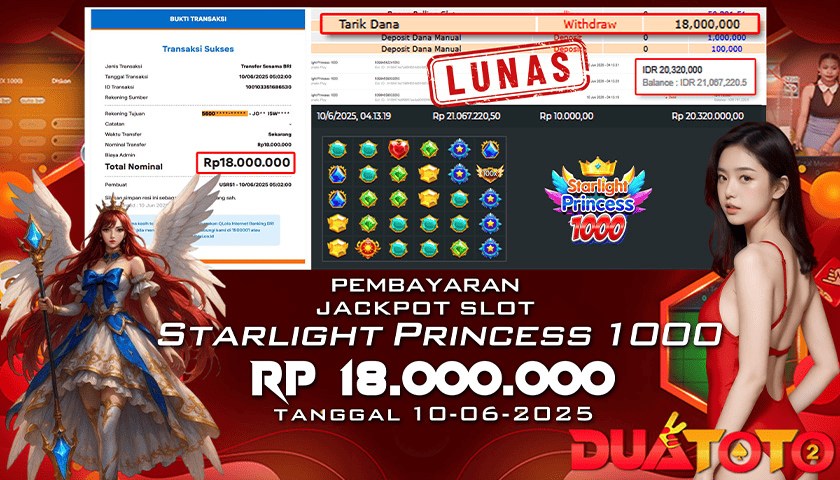 BUKTI PEMBAYARAN JACKPOT SLOT STARLIGHT PRINCES 1000 10-06-2025