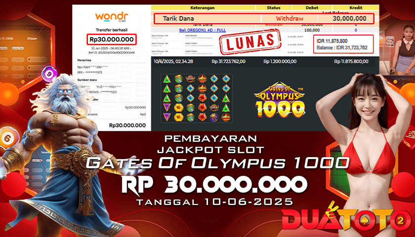 BUKTI PEMBAYARAN JACKPOT SLOT GATES OF OLYMPUS 1000 10-06-2025