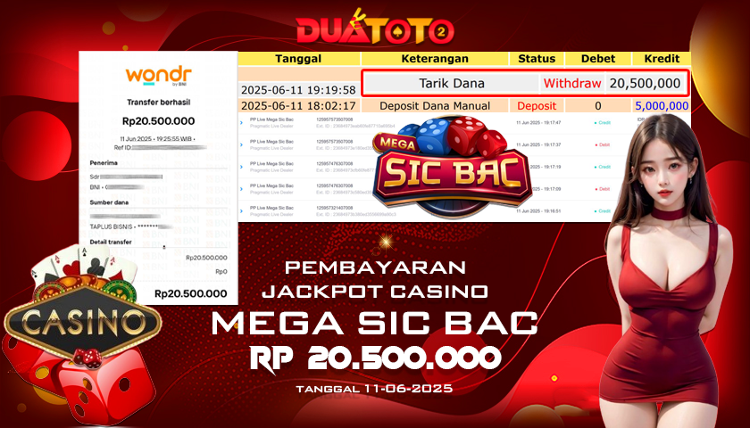BUKTI PEMBAYARAN JACKPOT CASINO MEGA SIC BAC 11-06-2025