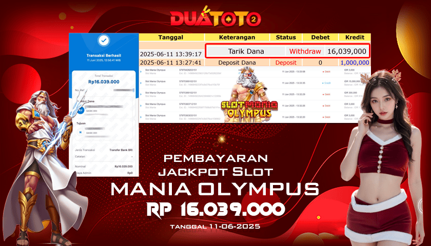 BUKTI PEMBAYARAN JACKPOT SLOT MANIA OLYMPUS 11-06-2025
