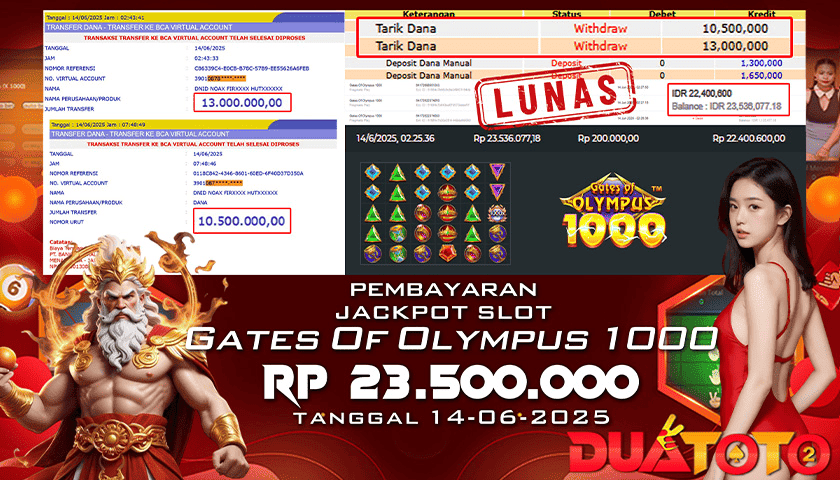 BUKTI PEMBAYARAN JACKPOT SLOT GATES OF OLYMPUS 1000 14-06-2025