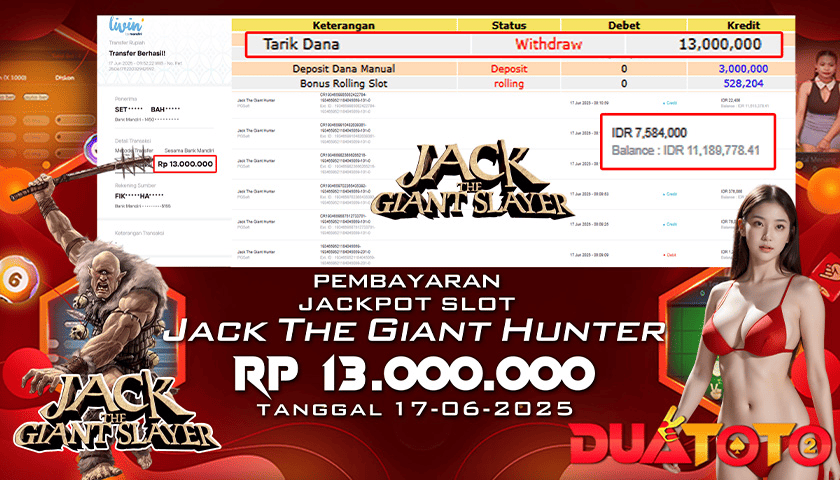 BUKTI PEMBAYARAN JACKPOT SLOT JACK THE GIANT HUNTER 17-06-2025