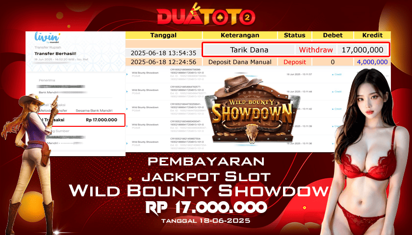 BUKTI PEMBAYARAN JACKPOT SLOT WILD BOUNTY SHOWDOWN 18-06-2025