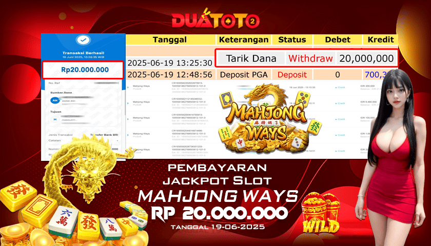 BUKTI PEMBAYARAN JACKPOT SLOT MAHJONG WAYS 19-06-2025
