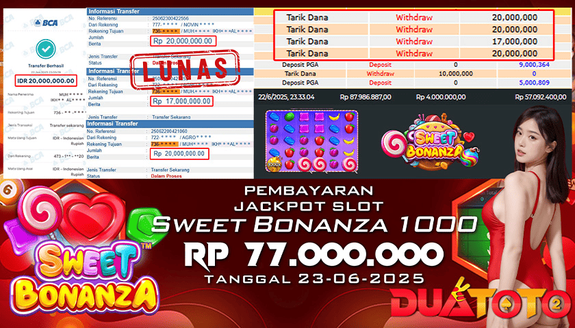 BUKTI PEMBAYARAN JACKPOT SLOT SWEET BONANZA 1000 23-06-2025