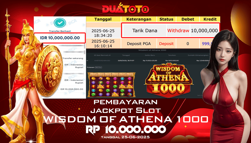 BUKTI PEMBAYARAN JACKPOT SLOT WISDOM OF ATHENA 1000  25-06-2025