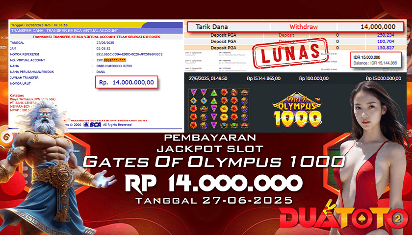 BUKTI PEMBAYARAN JACKPOT GATES OF OLYMPUS 1000 27-06-2025