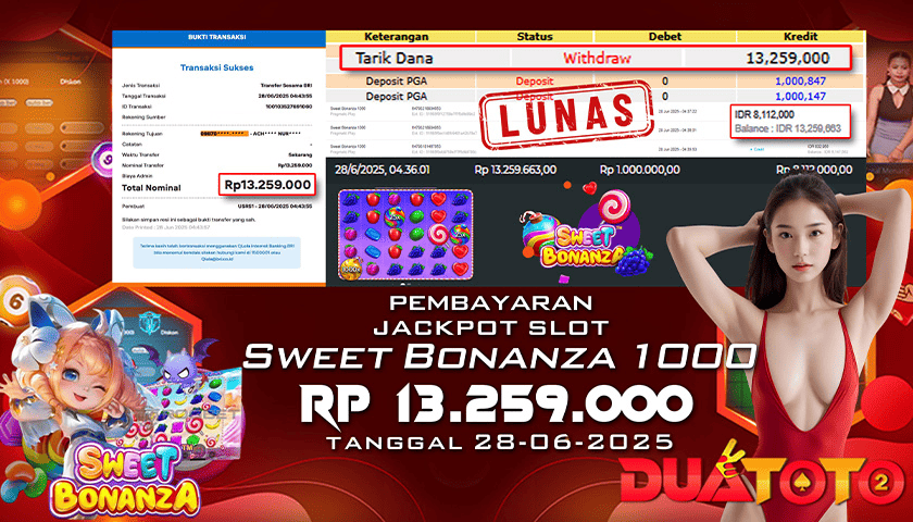 BUKTI PEMBAYARAN JACKPOT SLOT SWEET BONANZA 1000 28-06-2025