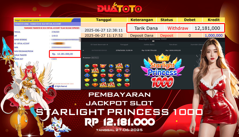 BUKTI PEMBAYARAN JACKPOT SLOT STARLIGHT PRINCESS 1000 27-06-2025