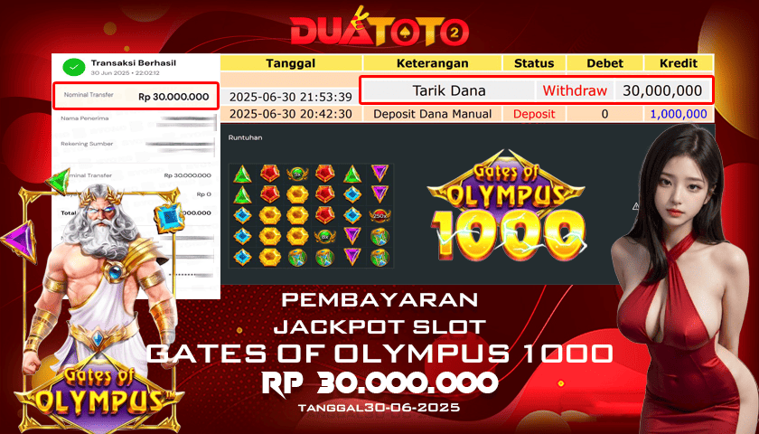 BUKTI PEMBAYARAN JACKPOT SLOT GATES OF OLYMPUS 1000  30-06-2025