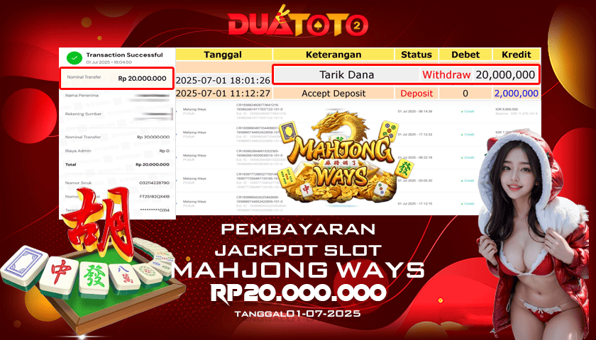 BUKTI PEMBAYARAN JACKPOT SLOT MAHJONG WAYS  01-07-2025