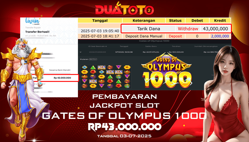 BUKTI PEMBAYARAN JACKPOT SLOT GATES OF OLYMPUS 1000 03-07-2025