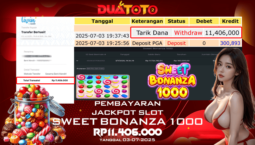 BUKTI PEMBAYARAN JACKPOT SLOT SWEET BONANZA 1000 03-07-2025