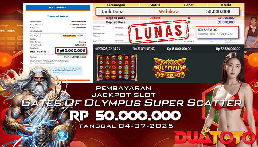 BUKTI PEMBAYARAN JACKPOT SLOT  GATES OF OLYMPUS SUPER SCATTER 04-07-2025