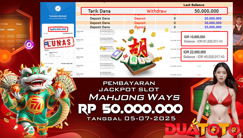 BUKTI PEMBAYARAN JACKPOT SLOT  MAHJONG WAYS 05-07-2025