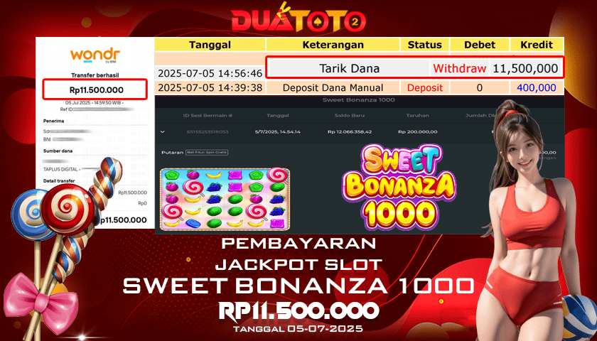 BUKTI PEMBAYARAN JACKPOT SLOT SWEET BONANZA 1000 05-07-2025