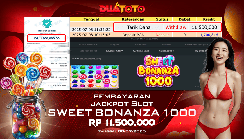 BUKTI PEMBAYARAN JACKPOT SLOT SWEET BONANZA 1000 08-07-2025