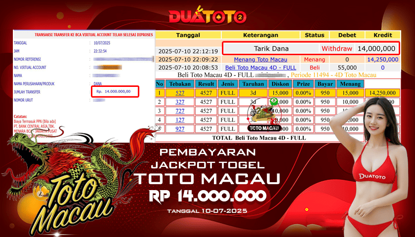 BUKTI PEMBAYARAN JACKPOT TOGEL TOTO MACAU 10-07-2025