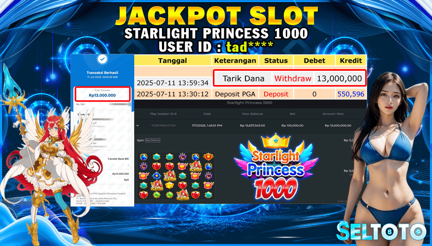 BUKTI PEMBAYARAN JACKPOT SLOT STARLIGHT PRINCESS 1000 11-07-2025