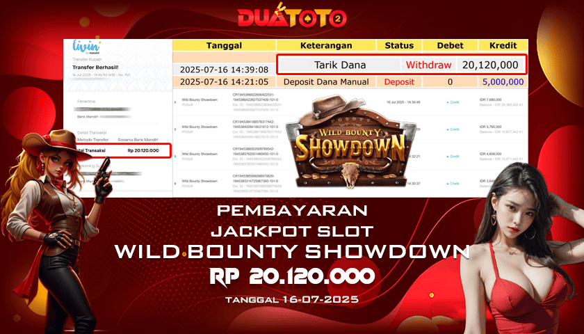 BUKTI PEMBAYARAN JACKPOT SLOT WILD BOUNTY SHOWDOWN 16-07-2025