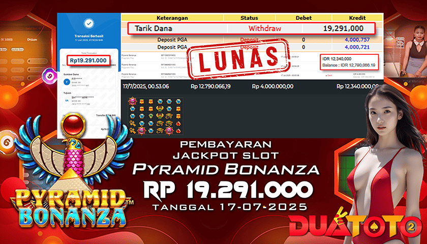 BUKTI PEMBAYARAN JACKPOT SLOT PYRAMID BONANZA 17-07-2025