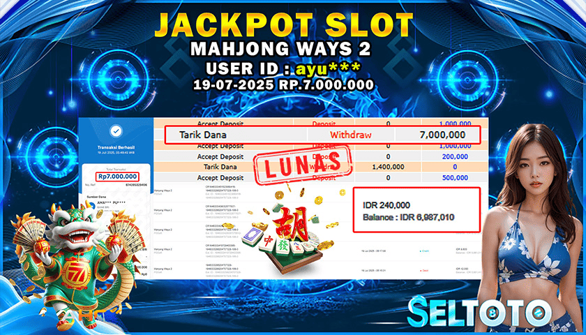 BUKTI PEMBAYARAN JACKPOT SLOT MAHJONG WAYS 2 19-07-2025