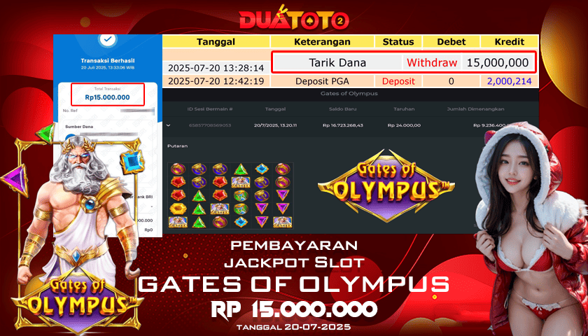 BUKTI PEMBAYARAN JEKPOT SLOT GATES OF OLYMPUS  20-07-2025