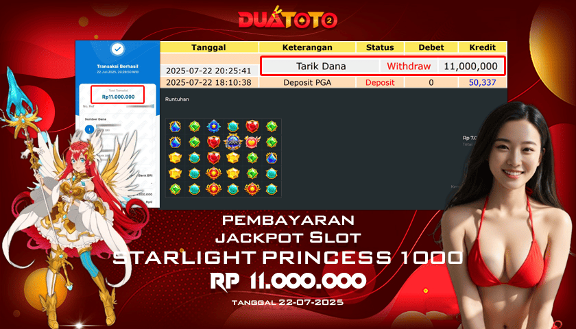 BUKTI PEMBAYARAN JACKPOT SLOT STARLIGHT PRINCESS 1000 22-07-2025
