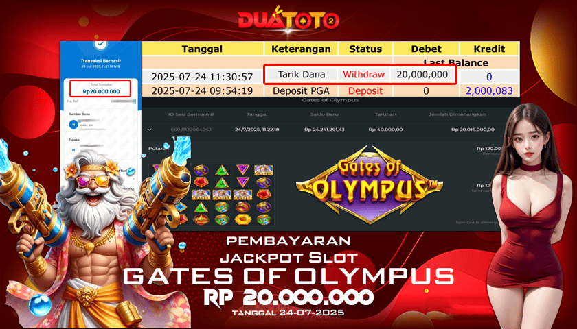 BUKTI PEMBAYARAN JEKPOT SLOT GATES OF OLYMPUS  24-07-2025