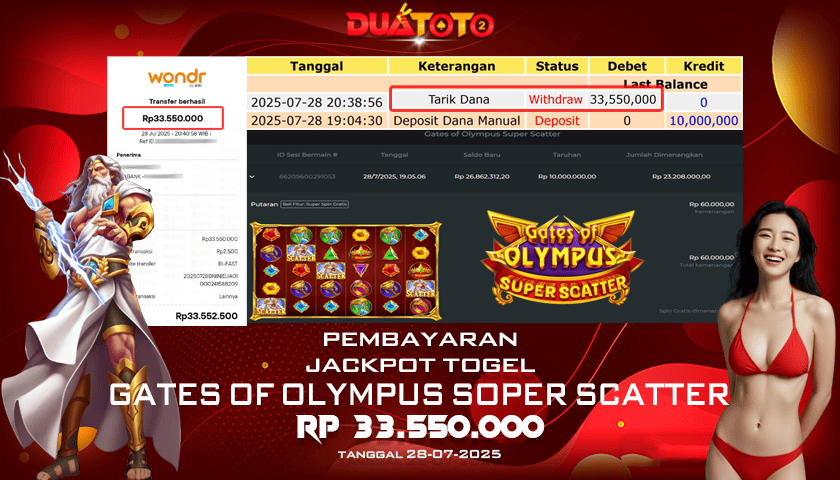 BUKTI PEMBAYARAN JEKPOT SLOT GATES OF OLYMPUS SUPER SCATTER 28-07-2025
