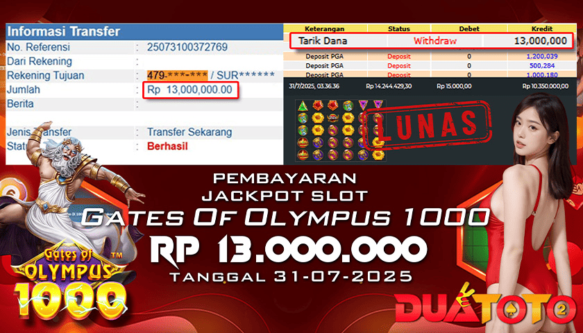 BUKTI PEMBAYARAN JEKPOT SLOT GATES OF OLYMPUS 1000 31-07-2025