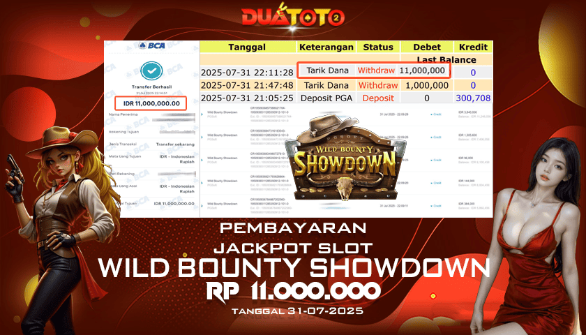 BUKTI PEMBAYARAN JACKPOT SLOT WILD BOUNTY SHOWDOWN 31-07-2025