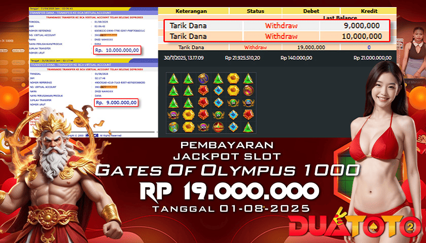BUKTI PEMBAYARAN JACKPOT SLOT GATES OF OLYMPUS 1000 01-08-2025