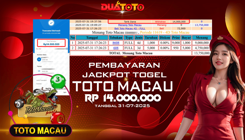 BUKTI PEMBAYARAN JACKPOT TOGEL TOTO MACAU 31-07-2025
