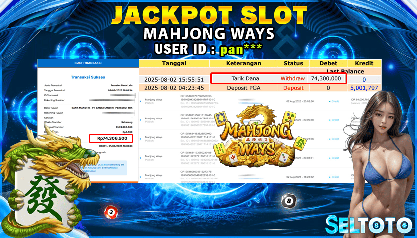 BUKTI PEMBAYARAN JACKPOT SLOT MAHJONG WAYS 02-08-2025