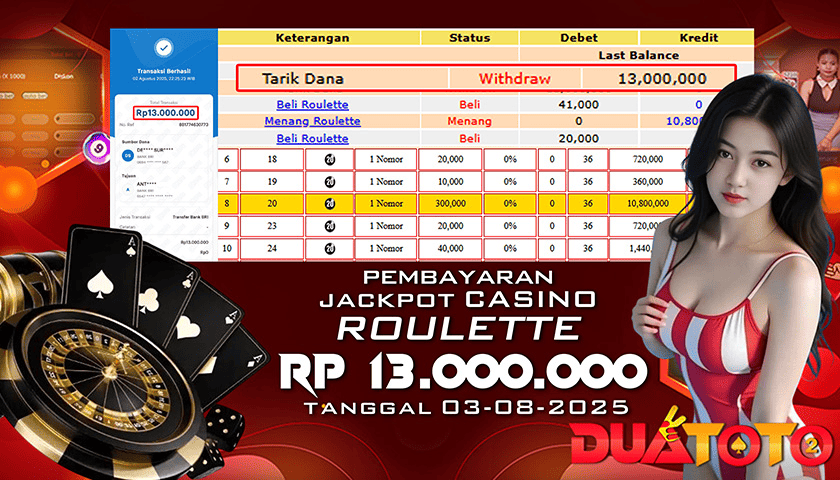 BUKTI PEMBAYARAN JACKPOT CASINO LVE GAME ROULETTE 03-08-2025