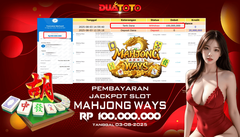 BUKTI PEMBAYARAN JACKPOT SLOT MAHJONG WAYS 03-08-2025