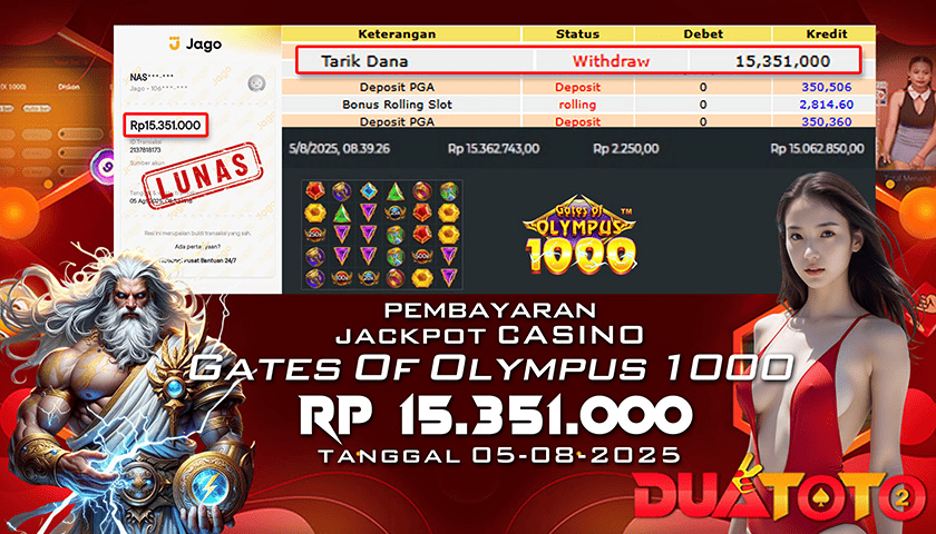 BUKTI PEMBAYARAN JACKPOT SLOT GATES OF OLYMPUS 1000 05-08-2025