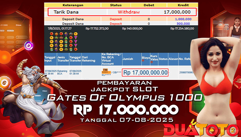 BUKTI PEMBAYARAN JACKPOT SLOT GATES OF OLYMPUS 1000 07-08-2025